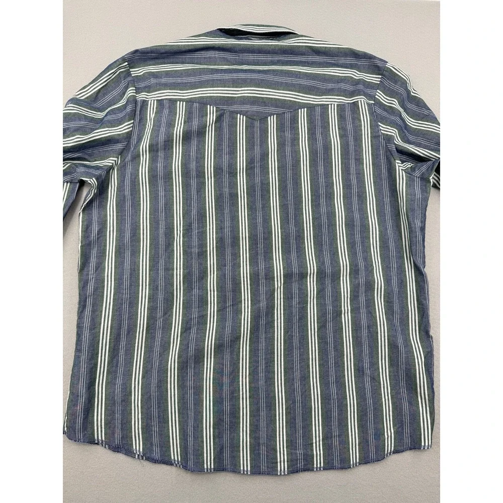 Wrangler Pearl Snap Western Shirt Mens XL 17x35 Striped Blue/Green Long Sleeve